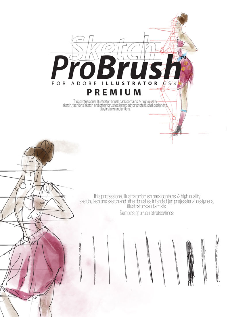 72种专业时尚服装草图AI画笔